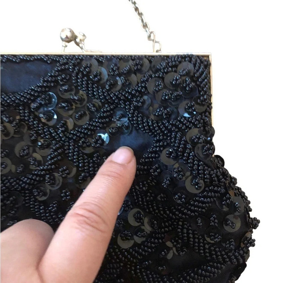 Vintage black beaded formal purse evening bag special occasion Holiday party - Picture 2 of 12